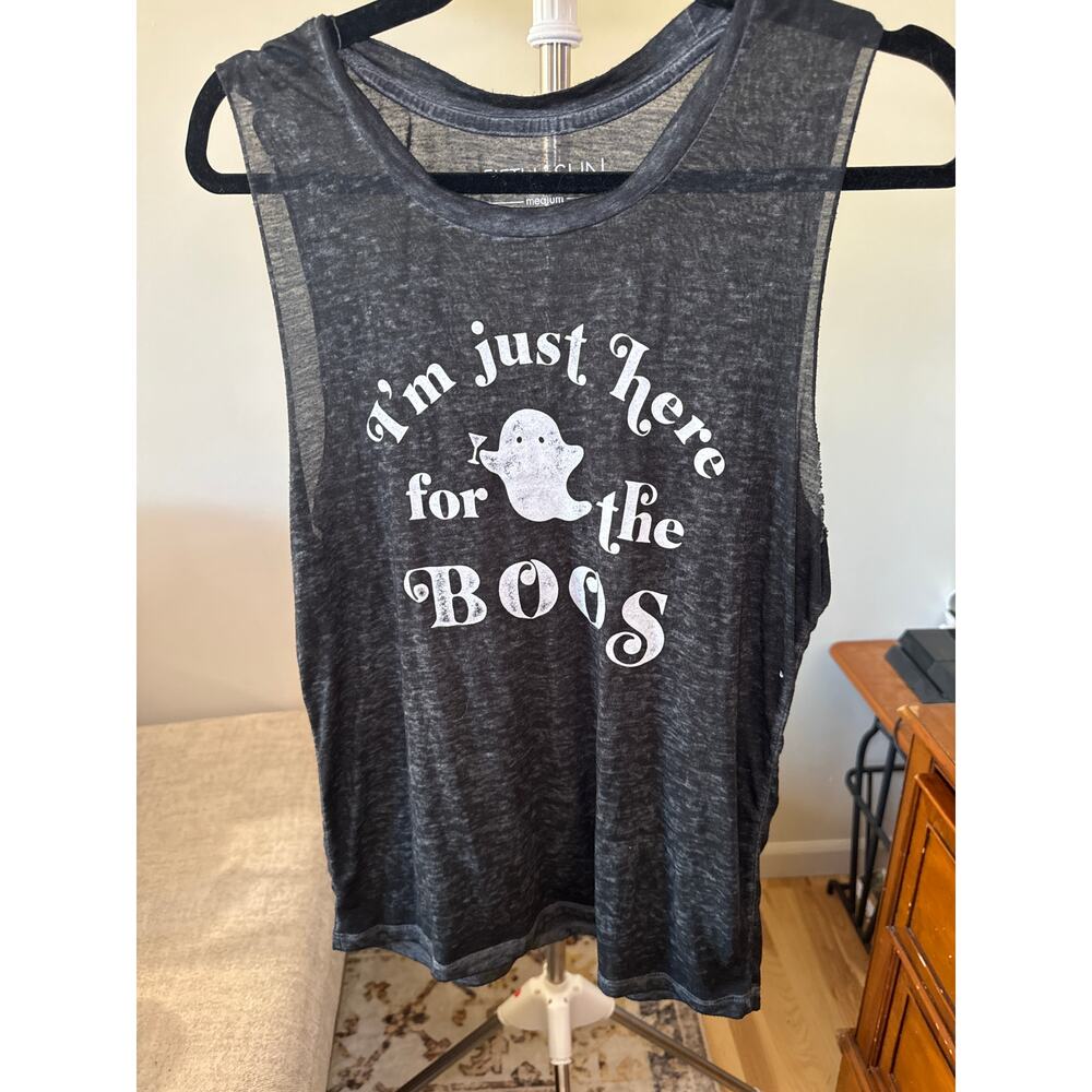 Fifth Sun Halloween Tank Theme "I'm Here for the Boos" Cut Off T-Shirt Size M
